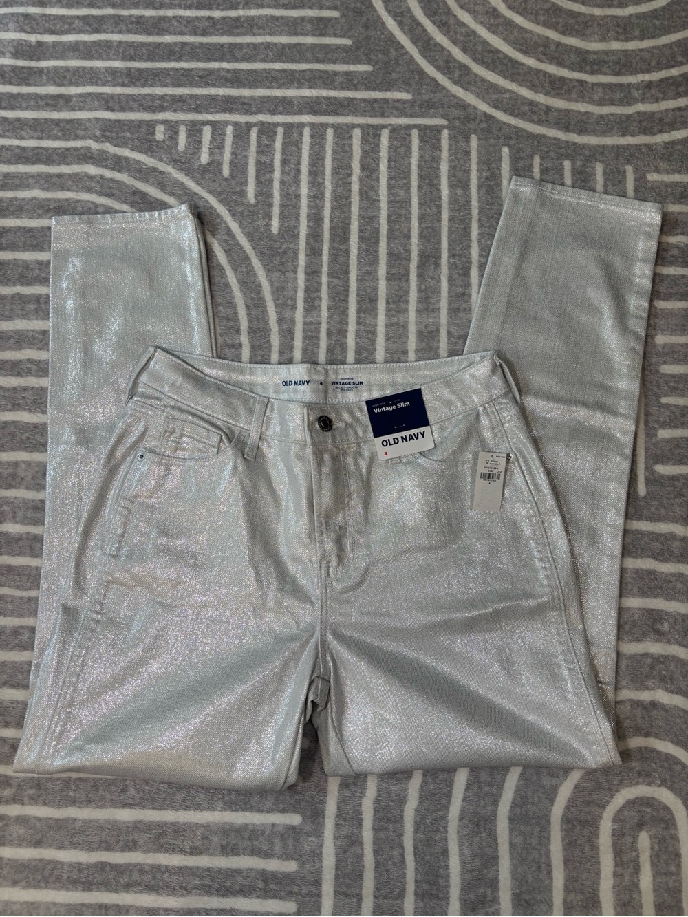 NWT Old Navy High Waisted Silver Shine White Vintage Slim, Size 4, Metallic - Picture 5 of 13
